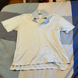 Blue and White Striped Golf Polo